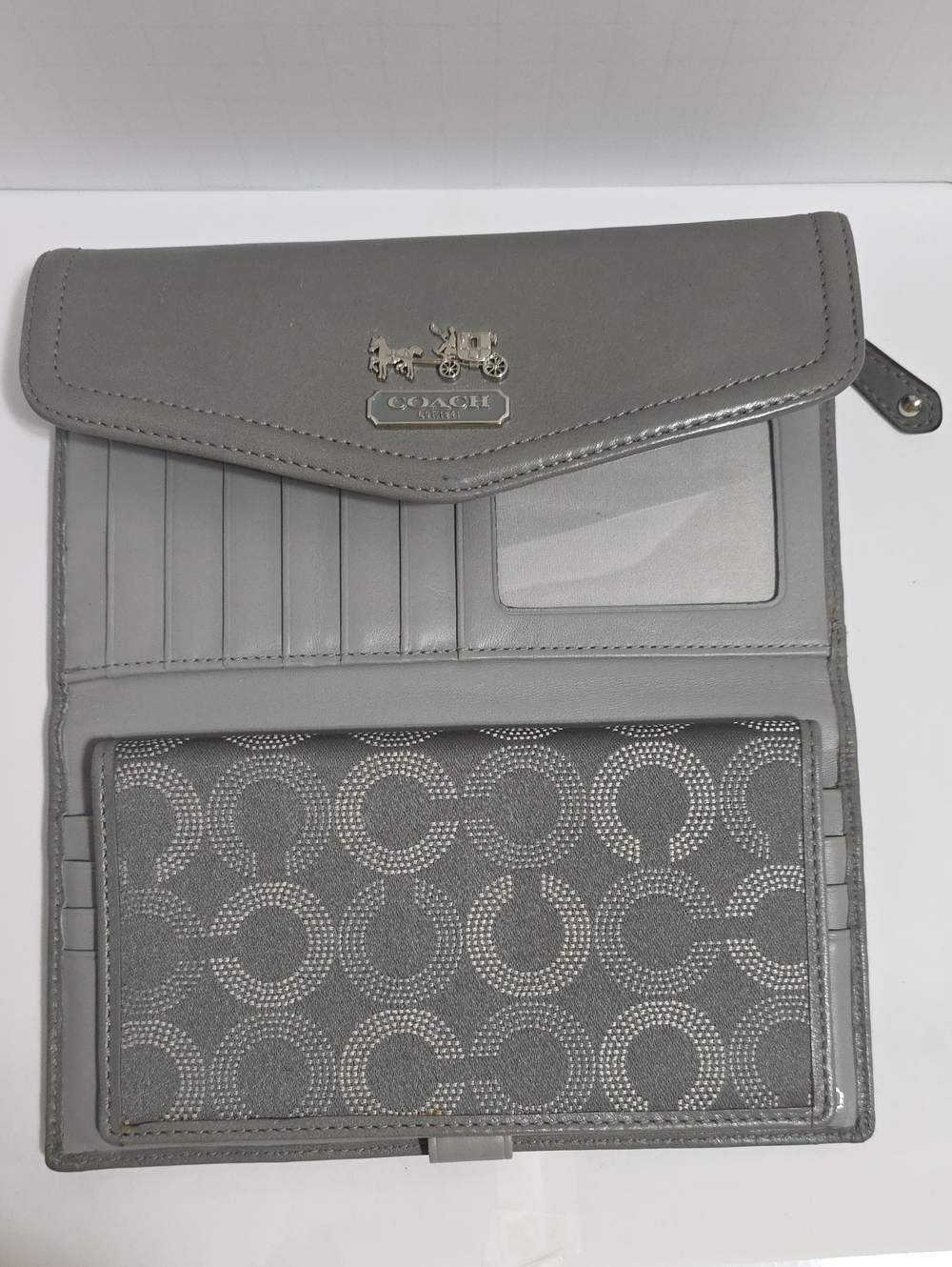 Coach Gray Signature Continental Wallet with Checkbook Holder & Silver Hardware - Picture 6 of 12